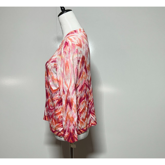 Chicos Cardigan Womens Large 2 Pink Orange Open Front Lightweight Sweater Beachy - Picture 5 of 9